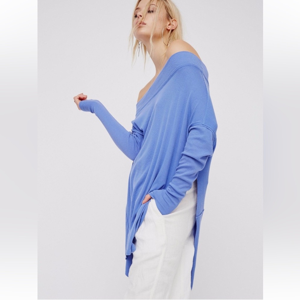 Free People We The Free Blue Off Shoulder Asymmetrical Boho Tunic Top Flowy XS